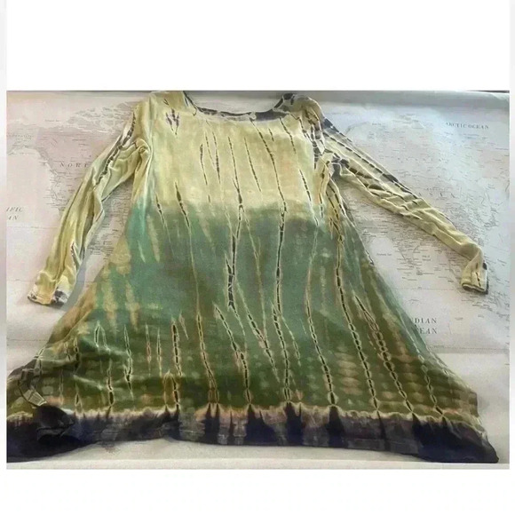 CITRON Santa Monica Rayon/Linen Yellow/Green Tie Dye Tunic Lagenlook M EUC - Picture 6 of 7